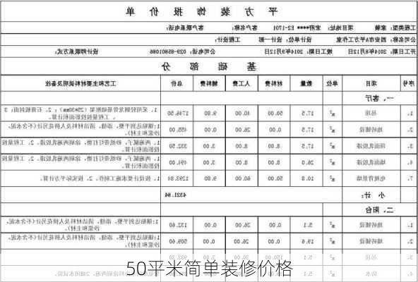 50平米简单装修价格