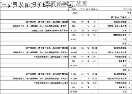 张家界装修报价明细表全包