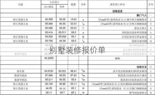 别墅装修报价单